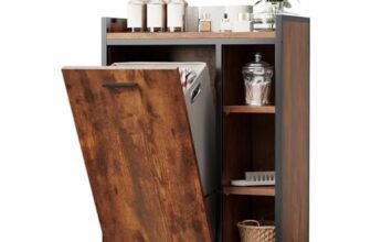 ELUCHANG Mobiletto bagno con portabiancheria(50L)-2 in 1 Mobile bagno salvaspazio per Bagnos,Sacchi Interni Rimovibili Lavabile, Soggiorno, lavanderia,camera da letto,63x30x91cm,Vintage+Nero