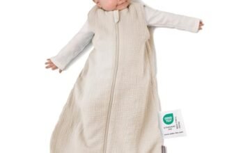 LaLoona Sacco Nanna Estivo Senza Maniche – Sacco a Pelo Estivo per Bambini Primavera/Estate, 0,5 TOG, 100% cotone, OekoTex Standard 100 – (Beige, 70 cm)