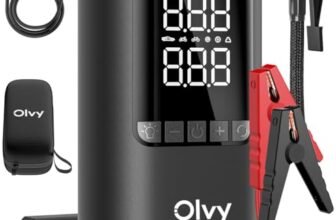 Olvy 4-in-1 Portable Car Jump Starter with Air Compressor, 1500A Peak, 12000mAh Power Bank, Smart Protection, LED Light, Digital Display, Compact Jump Starter for 12V Petrol & Diesel Vehicles
