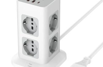 TESSAN Ciabatta Multipresa con USB 20W, Ciabatta Elettrica con 8 Prese IT 16A, Torretta Multipresa Protezione Sovratensione con Interruttore e Prolunga Elettrica 2 Metri, 3680W Presa, Girgio
