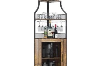 Garvee Credenza Angolare Stile Industriale – Ampia Capacità, Portabottiglie Removibile, Portabicchieri, Anta a Rete, Buffet per Sala da Pranzo o Soggiorno