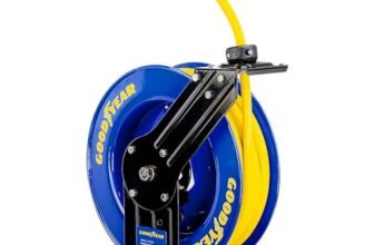 Goodyear, Avvolgitubo retrattile L815153G per compressore d’aria e tubo dell’acqua, in acciaio, con attacco da 9,5 mm x 15,2 m 1 tubo di gomma da massimo 300 psi.