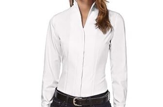 Vincenzo Boretti Camicia-Blusa Donna Elegante, Colletto Alto, Manica-Lunga, in Tinta Unita, Facile da Stirare, Taglio Abbastanza Aderente/Modern-Fit Bianco 46