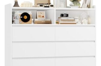 FOREHILL Cassettiera Camera da letto,Cassettiera Bianca con 6 Cassetti,Comò con 6 cassetti Moderno, adatto per Camera da Letto, Corridoio, Soggiorno,Ufficio 120 x 40 x 100cm