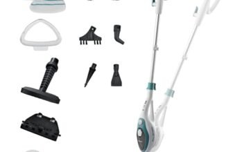 Ariete 4164 Steam Mop 10in1, Scopa Lavapavimenti a Vapore, 1500 W, Capacità 350 L, Vapore Immediato, Autonomia, Testa Snodabile, Bianco/Azzurro