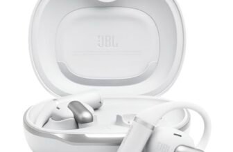 JBL Sense Pro Cuffie Open-Ear True Wireless, Hi-Res Audio, fino a 38 Ore di Autonomia, Resistenti ad Acqua e Polvere IP54, Tecnologia JBL OpenSound e Spatial Sound, Bianco