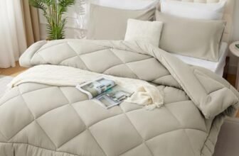 WAVVE Piumino Letto Matrimoniale Quattro 4 Stagioni 260×240 cm – Piumone 240×260 Invernale Autunnale – Trapunta 260 x 240 in Microfibra Sintetica, Beige