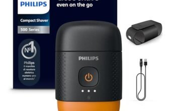 Philips Shaver Serie 500 – rasoio elettrico compatto, sistema Lift & Cut, lame SteelPrecision, testine flessibili 3D, rasatura Wet & Dry, custodia e blocco da viaggio, copritestina magnetico, S595/05