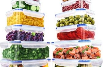 KICHLY 24 pezzi, 12 contenitori in plastica a tenuta stagna per alimenti con 12 coperchi per cucina, dispensa, credenza – sicuro nel Microonde e congelatore a prova di perdite-senza BPA-Blu