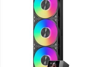 CPS Dissipatore Liquido per CPU, Raffreddamento Liquido AIO da 360mm, Pompa ad Alte Prestazioni, Display IPS da 2,4” con Ventole Silenziose F5 R120mm (DC360 Pro ARGB Display BK)