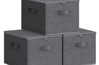 SONGMICS Scatole Portaoggetti con Coperchio, Contenitori Pieghevoli con Maniglie, Organizzatori per Vestiti, Set di 3, 40 x 30 x 25 cm, Tessuto non Tessuto, Grigio Ardesia RYZB03G