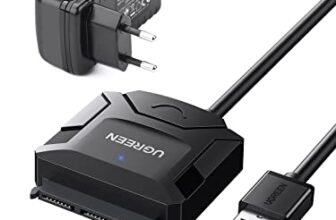 UGREEN Adattatore SATA 3,5″ 2,5″ 20TB, Cavo USB 3.0 Convertitore Type A 5Gbps UASP Trim con Alimentatore DC 12V, Compatibile con WD Toshiba Seagate Hitachi PS4
