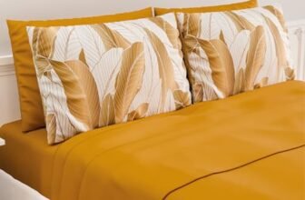 Passione per le tele Set Lenzuola matrimoniali in Cotone con Federe in Stampa Digitale piume panna e oro + due federe in tinta unita 100% made in ITaly (PIUMA 14)