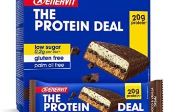 Enervit, The Protein Deal Choco & Vanilla Dream, Barrette Proteiche, Gusto Vaniglia e Cioccolato Fondente, 20g di Proteine, 0,2g di Zuccheri, Snack Goloso e Salutare, Senza Glutine, 12 Barrette da 55g
