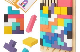 ACOMTUO Gioco Impilabile in Legno Tetris, Giocattoli Educativi, con 10 Carte, Intelligenza Jigsaw, Tetris Puzzle Bambini 3 4 5 6 Anni, Colorato Blocchi Geometrici Tetris, Regalo Educativi
