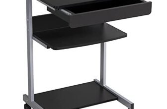 Yaheetech Scrivania per Computer Scrivania ad Angolo Angolare da Ufficio 56 x 51 x 79,5 cm Mobile Studio Porta pc con Ruote Tastiera Scorrevole Postazioni da Lavoro Nero