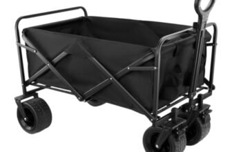 Hypermotion Carrello Spiaggia Pieghevole 100l, Carrellino con Ruote Grandi Girevoli a 360°, Carrello da Giardino 120 kg, Chiusura rapida, Carretto Spiaggia, Resistente agli Agenti Atmosferici