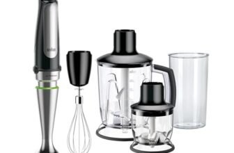 Braun MultiQuick 7 – Frullatore a Immersione con Tecnologia SplashControl, ActiveBlade, Selezione di Velocità Precisa, Frullatore 1,25L, Tritatutto, Frusta, Bicchiere 600 mL, 1000W, Nero (MQ7045X)