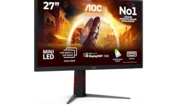 AOC Gaming Monitor U27G4XM 27 pollici, 3840×2160, UHD, 160Hz, Fast IPS Panel, 1ms GtG, USB Hub, Height Adjustment, (HDMI2x 2.1 DP 1x 1.4) Adaptive Sync, HDR1000, G-Sync Compatible, Nero