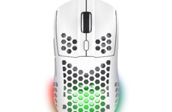 GXTrust 929W Helox Mouse Gaming Wireless Superleggero 75g, 80h di Durata Batteria, 2.4GHz Ricevitore USB, Regolazione DPI (800-4800), Illuminazione LED, Mouse Wireless Ricaricabile – Bianco