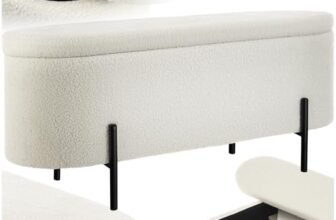 tectake® Panca Imbottita in Tessuto Bouclé, Panca Contenitore con Pratico Spazio Interno, Panca Comoda Pouf Contenitore con Gambe in Acciaio, Panca da Ingresso Design Scandinavo – Crema/Bianco