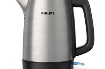 Philips Daily Collection Bollitore Elettrico in Metallo – Acciaio Inox per Uso Alimentare, Resistenza Piatta a Bollitura Rapida, Filtro Anticalcare, Coperchio a Molla, 1,7L, Spia Luminosa (HD9350/90)