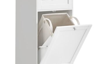 VASAGLE Mobile Portabiancheria per Bagno, Mobiletto Bagno con 1 Cassetto e 1 Cesto Portabiancheria, Sacco Interno Rimovibile con Maniglie, 40 x 40 x 80,2 cm, Bianco Nuvola BBC741W01
