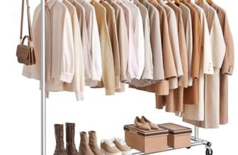 SONGMICS Stand Appendiabiti con Ruote, Attaccapanni Estensibile per Carichi Pesanti, Portata Totale 150 kg, 45 x (160-200) x 161,5 cm, Facile da Montare e Spostare, Argento HSR175E01