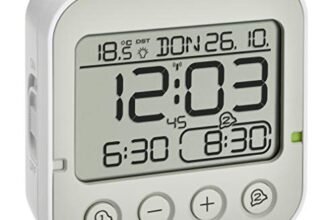 TFA Dostmann Orologio sveglia radiocontrollato Bingo 2.0, 60.2550.02, due allarmi, funzione snooze, indicazione della temperatura interna, bianco