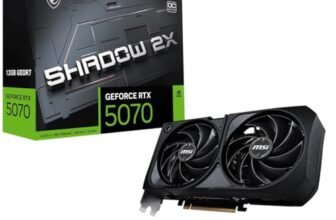 msi NVIDIA GeForce RTX 5070 12G Shadow 2X OC Carte Graphique – 12 Go GDDR7 (28 GB/s /192 Bits), PCIe 5.0 – Double Ventilateur (2X Ventilateurs TORX 5.0), HDMI 2.1b, DisplayPort 2.1b, SFF Ready
