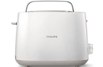 Philips Tostapane – 2 Fette, 8 Impostazioni, Scongelamento e Scalda Brioche Integrato, Leva di Sollevamento, Auto Spegnimento, Bianco (HD2581/00)