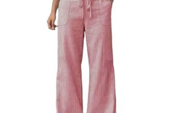 Generico Pantaloni Lino Donna Pantalone A Vita Alta Casual Pantaloni Estivi con Tasche Gamba Larga Pantalone Lunghi Palazzo Pants per Business Ufficio Pants Comodi Elastico Fluidi in Cotone