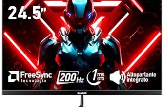 Gawfolk Monitor per computer gioco 24,5 pollici per PC 200Hz, schermo FHD 1080p, altoparlanti integrati, 1 ms senza cornice, Freesync, 99% sRGB, DisplayPort, HDMI, montaggio a parete 75 * 75mm – nero