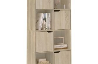 WOLTU Libreria Autoportante, Porta Libri a 8 Cubi, Libreria con 4 Ante, Scaffale Portaoggetti per Soggiorno, Ufficio, Studio, Camera da Letto, in Legno, Rovere Chiaro, SK039hei