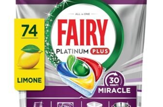 Fairy 30 Minuti Miracle Detersivo Pastiglie Lavastoviglie, 74 Capsule, Limone, Il Nostro N.1 Contro Lo Sporco Ostinato, Potente Anche Nei Cicli Brevi, MEGA Pack
