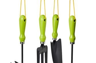 Relaxdays Set Attrezzi Giardino, Kit da 4 pz., Tridente, Rastrello, Paletta & Zappetta, Giardinaggio, Ferro, Verde