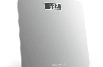 Rowenta Premiss 2.0, Bilancia da Bagno con Display LCD Facile da Leggere, Capacità 160Kg, Design Moderno e Funzioni Intelligenti, Auto Accensione e Spegnimento Automatico, Colore Argento, BS1801V0