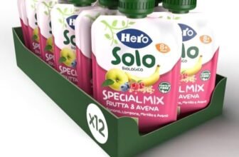 Hero Solo Bio Frutta e Cereali Frullati 100% Bio, Special Mix, Senza Zuccheri Aggiunti, Purea di Mela, Banana, Mirtillo, Lampone con Avena – 12 Confezioni da 100 gr