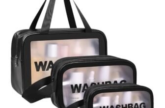 Aucuu Borse Da Toilette Trasparente, 3 Pezzi Beauty Case Trasparente, PVC Trousse da Viaggio Impermeabile, Borsa Cosmetici da Viaggio, Cosmetici Trucco Portatile per Bagno, Piscina, Aereo