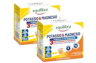 Equilibra Integratori Alimentari, Potassio e Magnesio 3 Formula Potenziata, Integratore Magnesio e Potassio per Reintegro Sali Minerali, Gusto Arancia, Senza Glutine e Senza Lattosio, 40 Bustine