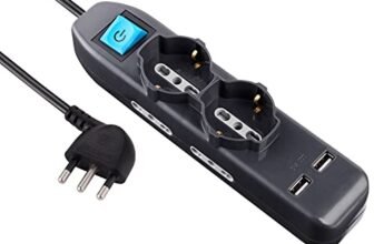 Electraline 62095 Multipresa 6 Posti 2 Polivalenti Schuko 4 Bivalenti 10/16A 2 Prese USB 2.1A -Cavo 1,5 M, Nero
