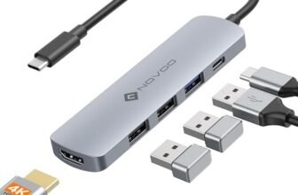 NOVOO USB C Hub with HDMI 4K, 100W PD, 3 USB Data Ports USB C 5Gbps Dock USB C Adapter for iPhone 15/15 Pro, MacBook Pro/Air M1 M2, iPad Pro, Surface, XPS, Thinkpad, Galaxy and More