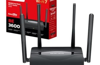 Mercusys TP-Link MR25BE Router WiFi 7 BE3600Mbps Dual-Band, 4 Porte Gigabit, 4 Antenne Ad Alto Guadagno, Canali 160MHz, 4K-QAM, MLO, Sicurezza WPA3, Controllo da APP, VPN, non supporta xDSL