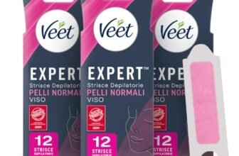 Veet Expert strisce depilatorie Pelli Normali, Per Viso, Dermatologicamente testate, Confezione da 36 con 6 salviette Post Epilazione
