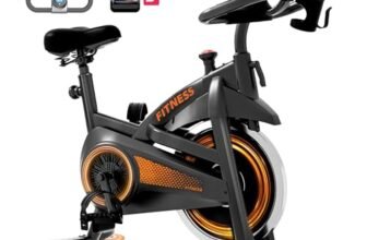CURSOR FITNESS Cyclette da casa professionale, Cyclette professionale con misurazione della frequenza cardiaca e display LED, Spin bike con app, sedile confortevole, capacità di carico fino a 136 kg