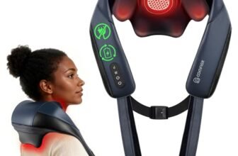 COMFIER Massaggiatore Cervicale Shiatsu con Funzione Riscaldante, Massaggiatore Schiena e Collo Senza Fili, Riscaldamento al Grafene, Cuscino Massaggiante 4D con Funzione Impastamento, Regalo Donna