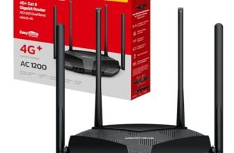 Mercusys MB235-4G Router WiFi con Sim, 4G+ Cat6 AC1200Mbps, 4 Antenne Ad Alto Guadagno, 1 Porta LAN/WAN + 3 Porte LAN Gigabit, WAN Backup, Parental/LED Control, SMS, APP, Plug & Play