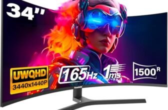 Gawfolk 34 Pollici Ultrawide Curved Gaming Monitor, 1500R Pc Screen 165hz UWQHD 3440×1440, Schermo Computer Curvo Con Freesync E Eye Care Technologie, Supporta Vesa 75 X 75 mm