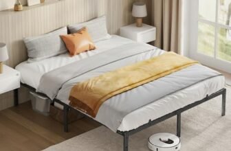 VASAGLE Struttura Letto Matrimoniale, per Materasso 160 x 190 cm, Telaio del Letto in Metallo, Spazio di Organizzazione, Moderno, per Ospiti, Montaggio Semplice, Nero Inchiostro RMB139BD01