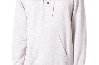 Tommy Jeans Uomo Felpa Linear Logo con Cappuccio, Grigio (Lt Grey Htr Multi), S